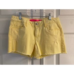 Tinseltown Denim Couture Yellow Denim Frayed Cut Off Shorts Size 5 EUC